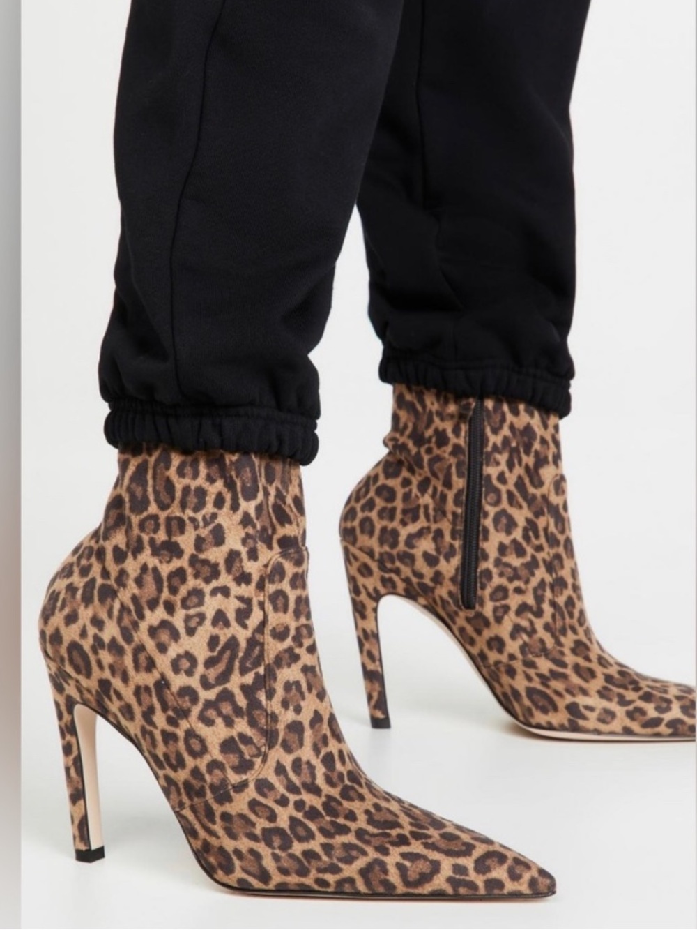 Good American Faux Suede Leopard Print Pointed Toe Stiletto Ankle Boots Size 8